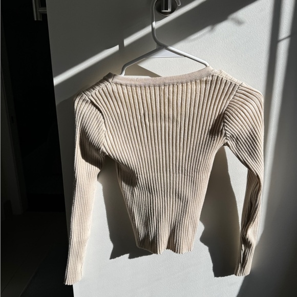 YesStyle - Beige Ribbed Cropped Cardigan - Picture 2 of 4